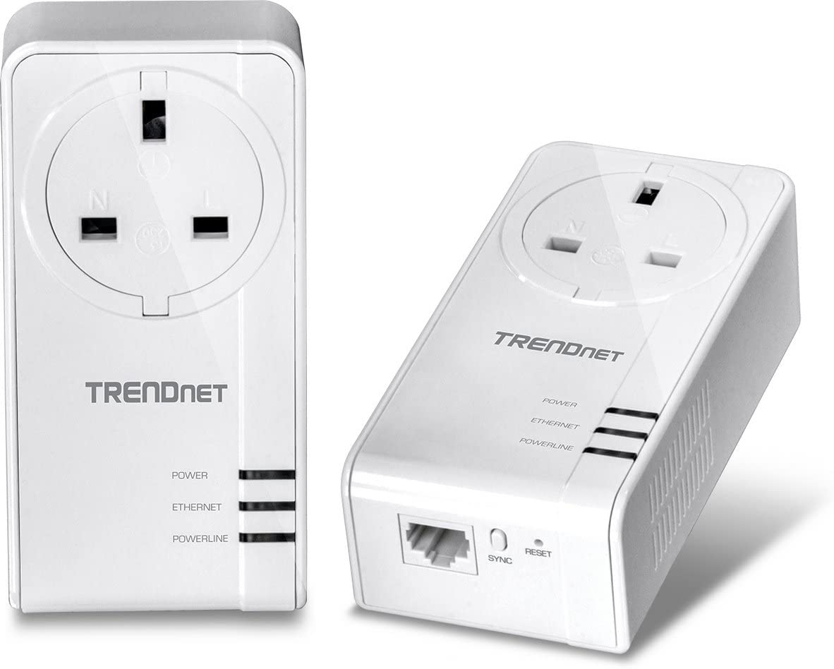 TRENDnet 1-Port Gigabit Passthrough Powerline Starter Kit, Data Transfer Speed Up to 1200 Mbps, Ideal for HD Video Streaming and Online Gaming, No Configuration Required, UK Plug, (TPL-421E2K)