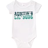 Ritatte Newborn Baby Girl Boy Onesie Infant Auntie's Lil' Dude Bodysuit Romper Unisex Funny Cute Aunt One-Piece Clothes 0-18M