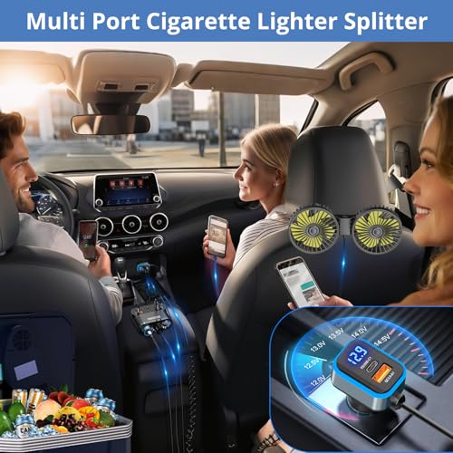 Qidoe 360 W Car Cigarette Lighter Socket 9 in 1, 3 x USB C PD 36W + Multiple Sockets, 12V/24V Cigarette Lighter Adapter with Switch Voltmeter LED Quick Charge Phone/GPS/Dash Cam