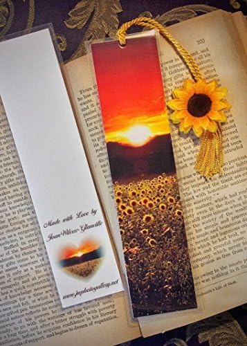 Golden Sunflower Sunset Scenic Floral Bookmark w/ Silk Sunflower CharmFine Art Photography Photo Laminated Handmade Bookmark