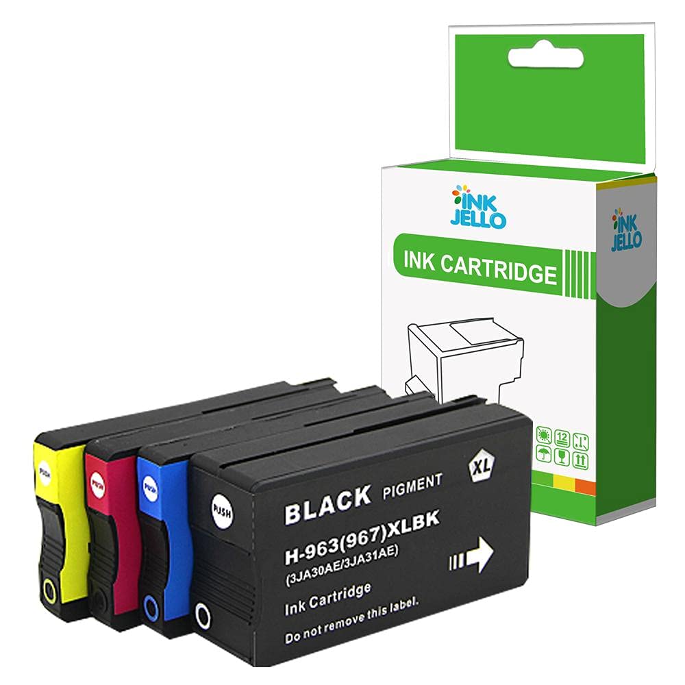 Inkjello Ink Cartridge For Printer, Compatible With HP OfficeJet Pro 9010 9012 9013 9014 9015 9016 9018 9019 9020 9022 9023 9025 9026 9028 963XL (BK/C/M/Y 4-Pack)