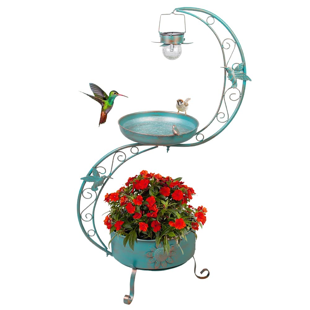 Photo 1 of DREAMSOUL Bird Bath with Flower Planter Pedestal, 36" Bird Baths for Outdoors with Solar Lighting Lamp, Vintage Birdbath for Garden Yard Patio Lawn Decor