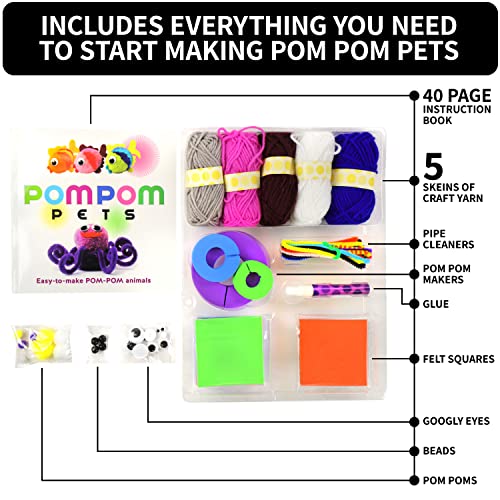 SpiceBox Pom Pom Pets, Yarn Craft Kits for Kids, Make Your Own Animals, Children's DIY Activity