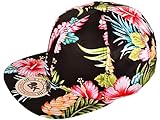 BK Caps Cotton Flat Bill Floral Snapback Hats (Black Flower)
