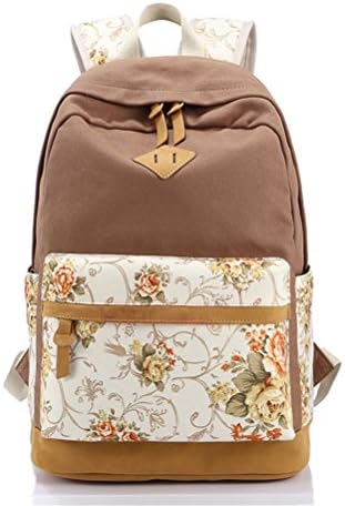 Floral Canvas Printing Women Bagpack High Schoolbag Student Backpacks For School Teenagers Girls Rucksack Khaki
