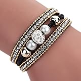 AutumnFall Women Bohemian Bracelet Woven Braided Handmade Wrap Cuff Magnetic Clasp (Black)