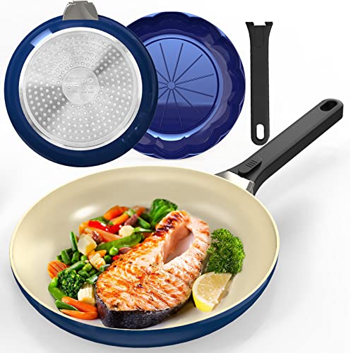 GREECHO 9.5" Pan with REMOVABLE Handle, PFAS & PFOA Free Ceramic Frying Pan, Dishwasher & Oven
