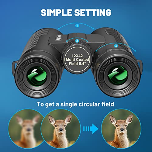 Powerful Adult Binoculars, Kylietech 12x42 Compact Binoculars with Tripod, Waterproof Binoculars with BAK-4 Prisms, FMC Lens, Phone Adapter for Photography, Stargazing