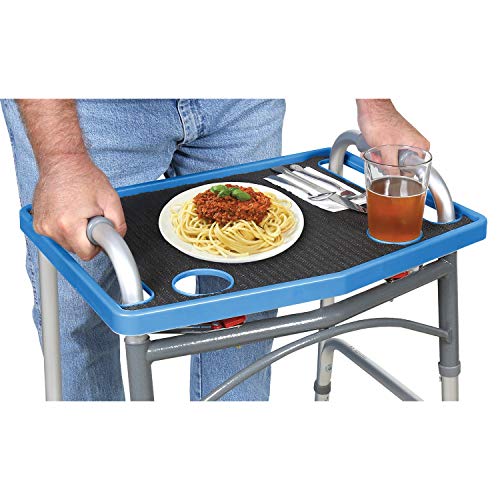 Support Plus Walker Tray Table Accessory with Non-Slip Mat/Cup Holders (21"x16") - Royal Blue