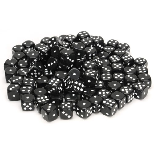 WE Games Bulk Black Dice Set - 100 Pack of Rounded Corner 6 Sided 16mm Dice for Dice Games, Casino Nights, and More