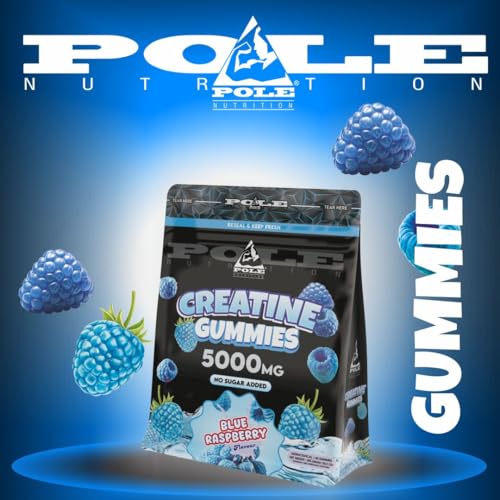 Pole Nutrition Creatine Gummies, Blue Raspberry Flavour, 5000mg, No Sugar Added, 60 Gummies