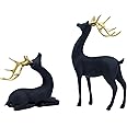 V Viatanst Festive Resin Christmas Reindeer Figurine - Handcrafted Holiday Deer Decor Elk Statue (Black)