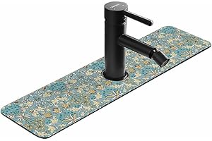 CYlovinho Kitchen Sink Faucet Splash Guard, Faucet Absorbent Mat, Silicone Faucet Water Catcher Mat for Countertops, Bathrooms, Farmhouses, RVs (Blue flowers, 5.4''*14.96'')