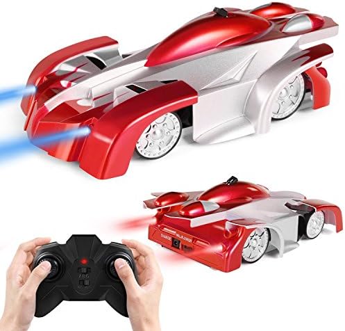 iFixer Remote Control Car Toy, Rechargeable RC Wall Climber Car for Kids Boy Girl Birthday Present with Mini Control Dual Mode 360° Rotating Stunt Car LED Head Gravity Defying(Red)