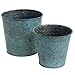 MyGift Set of 2 Decorative Mini Rustic Metal Garden Succulent Planters/Antique Style Round Flower Display Pots, Teal