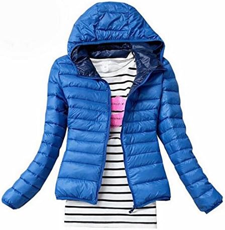 Pofachawis Womens Hooded Packable Ultra Light Weight Short Down Jacket Blue S