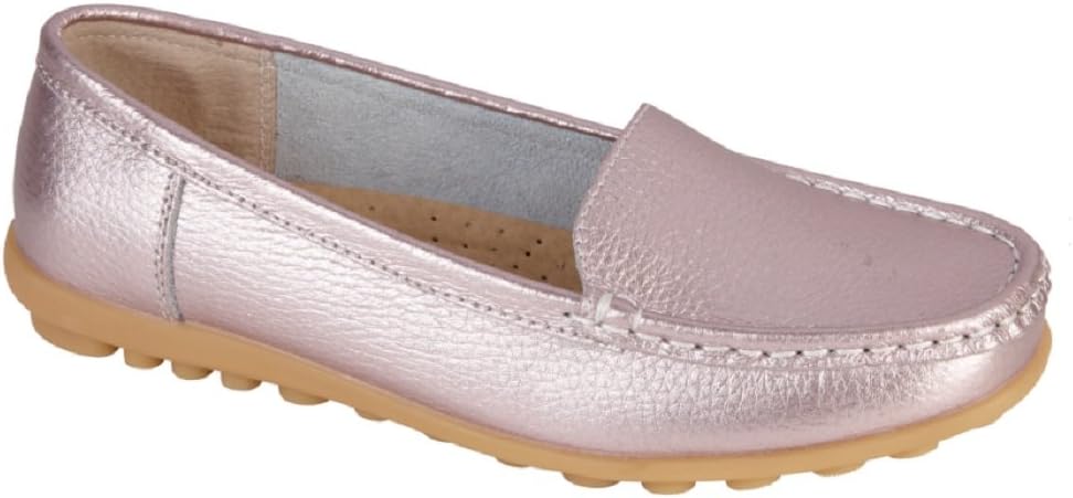 Womens Ladies Luxury Leather Loafers in White, Gold or Rose Gold Size 3-4-5-6-7-8 (5 UK, Rose Gold)