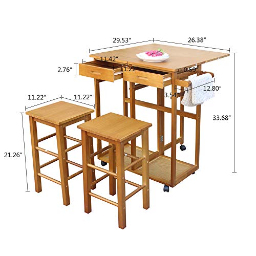 MTFY Kitchen Island on Wheels,Small Kitchen Table with Rolling Casters