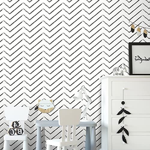 practicalWs Peel and Stick Black and White Wallpaper 17.7in × 396.7in