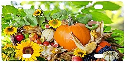 Thanksgiving Corn Pumpkin Apple Wheat Harvest Strong And Durable Aluminum Car Metal License Plate Frame for Women/Men Four Holes Tag 12" X 6"