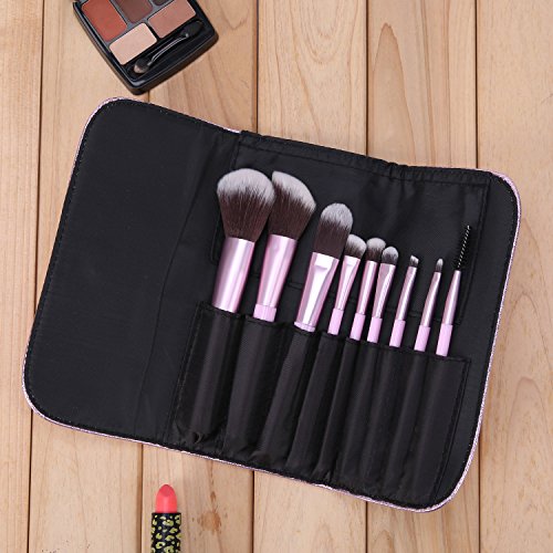 Lavender Makeup Brush Set, YEVITA 9pcs Synthetic Face Brush for Foundation Eye Makeup Concealer Mascara Contour Lip Professional Cosmetic Powder Vanity Brush Tools Kit for Women with Portable Case - Thumbnail 5