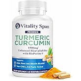 Turmeric Curcumin Supplement 1500mg, 95% Curcuminoids Ultra Potent, High Absorption Curcumin with Black Pepper, Non-GMO, Made in USA, 60 Veg Capsules