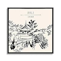 Framed Canvas Wall Art Travel Architecture Sketch Canvas Prints Home Artwork Decoration for Living Room,Bedroom - 16x16 inches