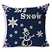 HT&PJ Decorative Cotton Linen Square Throw Pillow Case Cushion Cover Christmas Snowman Blue Design 18 x 18 Inches