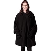 Le Moda Women’s Hooded Tonal Sherpa Trimmed Wrap with Matching Gloves | Winter Collection | One Size Fits All