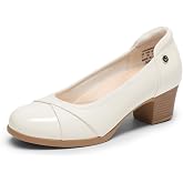 DREAM PAIRS Women's Pumps Low Chunky Arch Support Heels | Bunion-friendly with 3D cushioned insole and flexible anti-slip sole for all-day comfort, suitable for work and daily