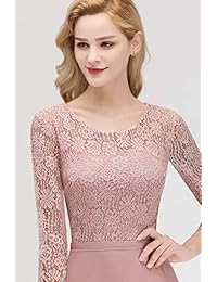 MisShow Mujeres 3 4 Manga Larga Formal Vestidos de noche Vestidos de dama de honor de encaje