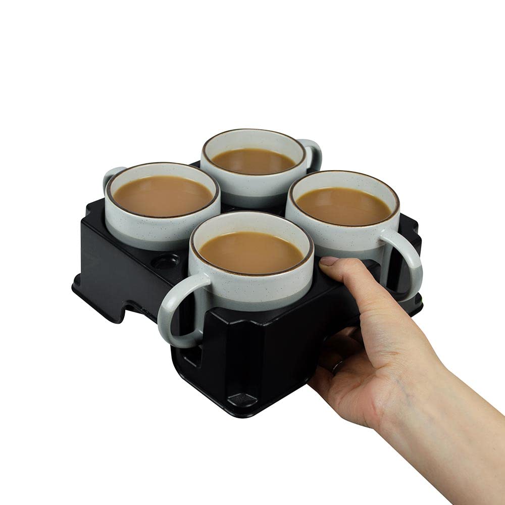 muggi 4 Cup Holder - Non Spill Portable Drink Caddy for Home, Workplace, Motorhome, Boat & Mobility - Recycled Ocean Plastic Tray Black