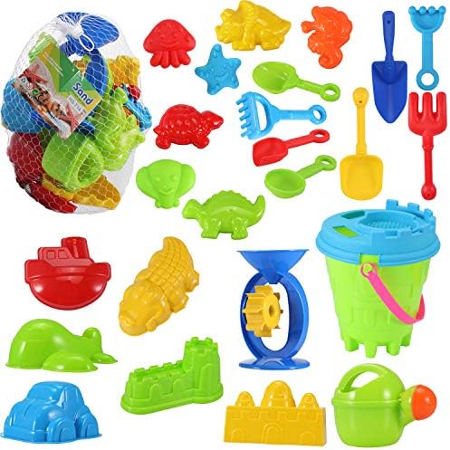 24 Pieces Kids Beach Sand Toys Set Models, Beach Pail Set with Molds Bucket, Shovels, Rakes, Watering Can, Many Sand Mold & Water Toys, The Best Toys for Toddlers Outdoor Play Boys and Girls