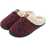 ULTRAIDEAS Women's Cozy Memory Foam Slippers Fuzzy Wool-Like Plush Fleece Lined House Shoes w/Indoor, Outdoor Anti-Skid Rubber Sole (5-6, Wine)