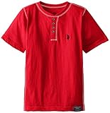 U.S. Polo Assn. Big Boys' Slub Jersey Short Sleeve Henley, Engine Red, 14/16