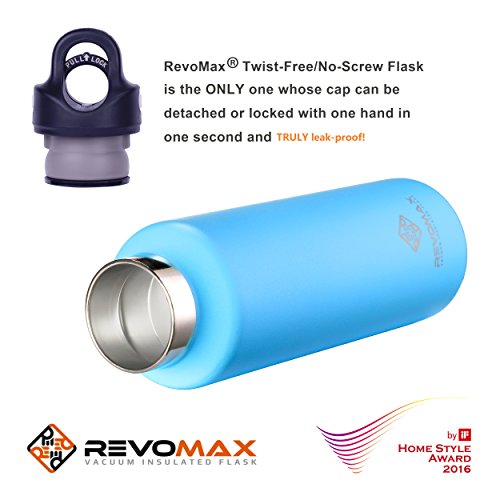RevoMax V2 Twist-Free/No-Screw Vacuum Insulated Water Bottle -with One-Click Open/Close Lid for 36 Hours Ice Cold - Standard Mouth