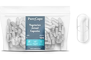 PureCaps USA - Empty Vegetarian Vegan Pill Capsules Size 1 |100 Joined Pills| Clear| Non-GMO Certified | SLS, Gluten, Preservative Free