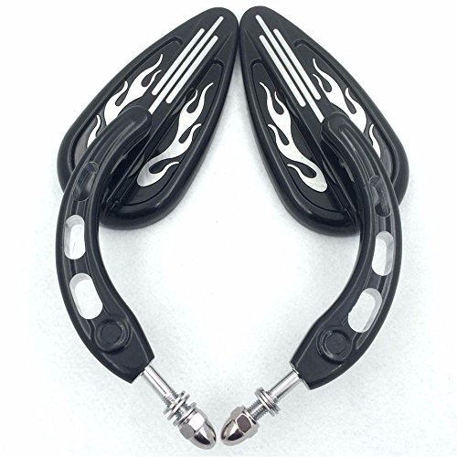 HTT Motorcycle Black Flame Groove with Skull Stem Side motorcycle Mirrors for 1982 and Up universal to most Harley bike Dyna Touring Sposter CVO