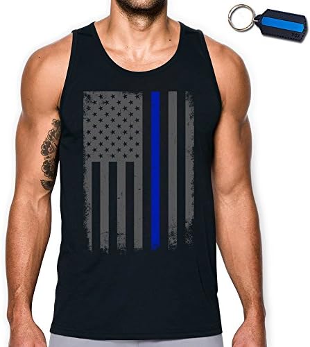 Thin Blue Line Flag Leo Police Support Men's Tank Top T-Shirt & Keychain Gift Black