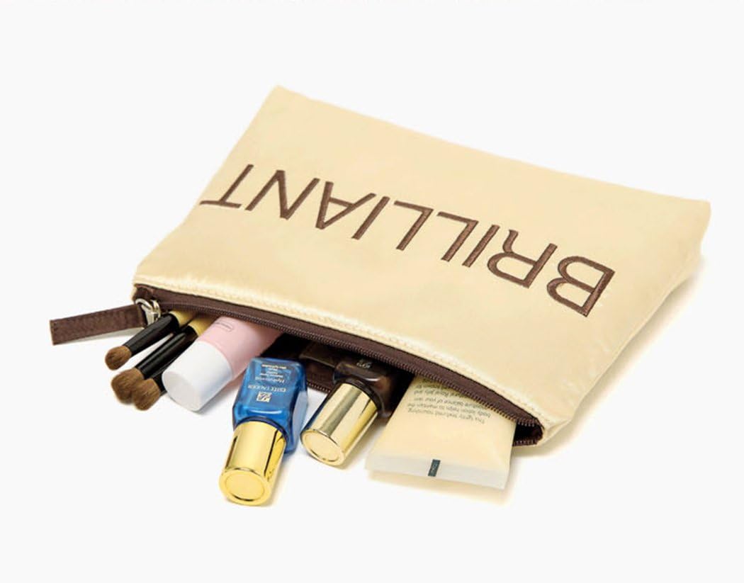 Lady Lucy Champagne Color Golden Cosmetic Makeup Bag, Embrioded "Brilliant"