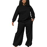 TOPSRANI Womens Plus Size Sweatsuits Tracksuit 2 Piece Outfits Crewneck Lounge Set Long Sleeve Baggy Wide Leg Pant Sets