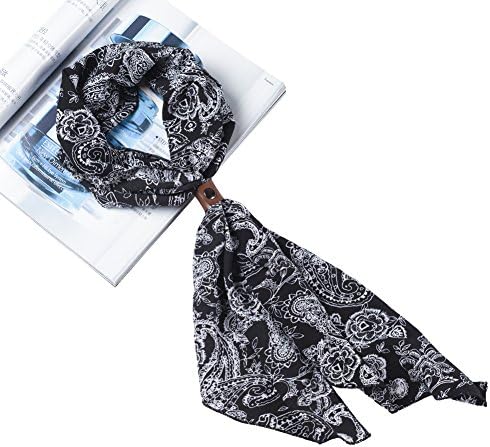womens lightweight soft silk head scarves Print neckerchief Infinity scarf (Black cashew nuts)