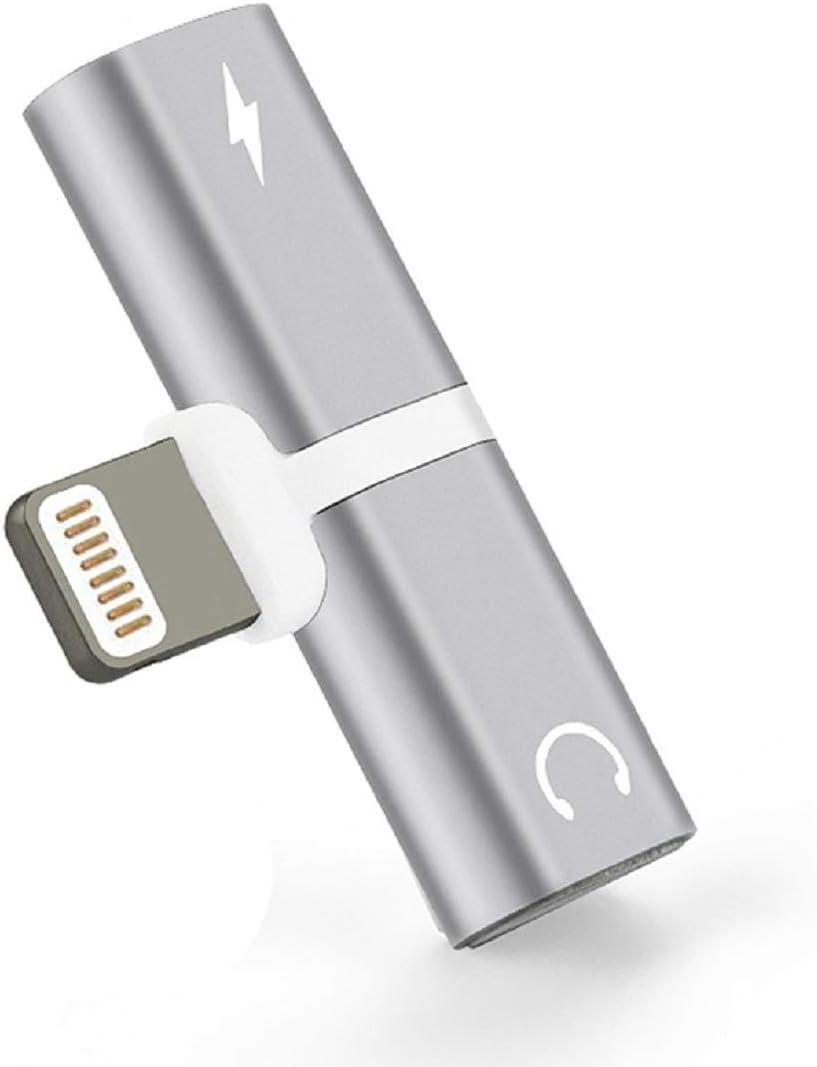 TechMax® Adapter Splitter 2-in-1 Dual Charger & Headphone Jack Adapter for IPads, IPod, iPhone 10 / XR/Xs/Xs Max/X / 8/8 Plus / 7/7 Plus / 8/8 Plus / 7/7 Plus (Silver)