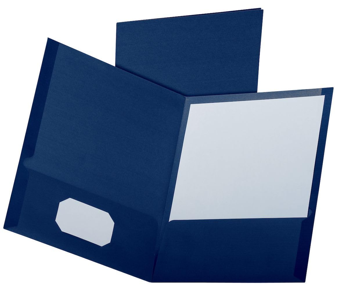 Oxford Linen Finish Two-Pocket File Folders, Navy, Letter Size, 25 per Box (53443)