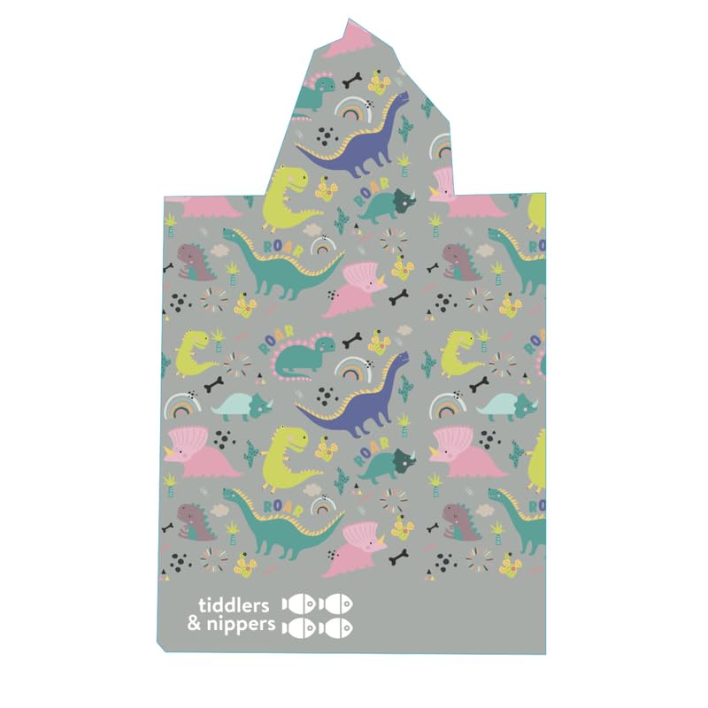 tiddlers & nippers Kids Patterned/Plain Microfibre Hooded Towel/Poncho | Lightweight, Super Absorbent Microfiber & Quick Drying | Ideal For Beach, Pool, Holidays & Travel (Dinky Dinos, 5-10 Years)