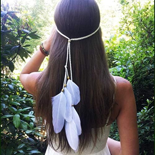 LittleB Gypsy Feather Headband 1920s Indian headpiece for women and girls. (Black)