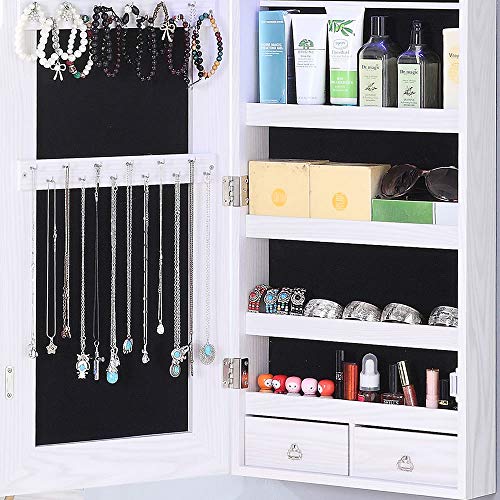 GISSAR Full Length Mirror Jewelry 6 LEDs Jewelry Armoire Wall Mounted Over The Door