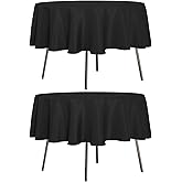 sancua 2 Pack Round Tablecloth 60 Inch Black, Stain and Wrinkle Resistant Table Cloth - Washable Polyester Table Cover for Dining Tables, Buffet Parties and Camping