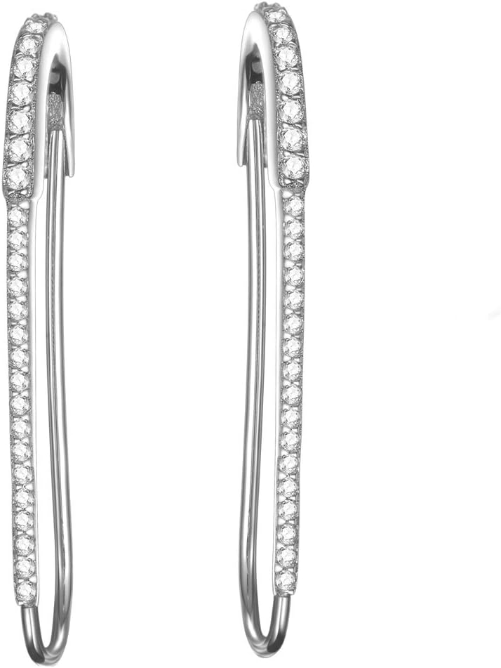 925 Sterling Silver CZ Cubic Zirconia Safety Pin Wedding Bridal Earrings for Womens