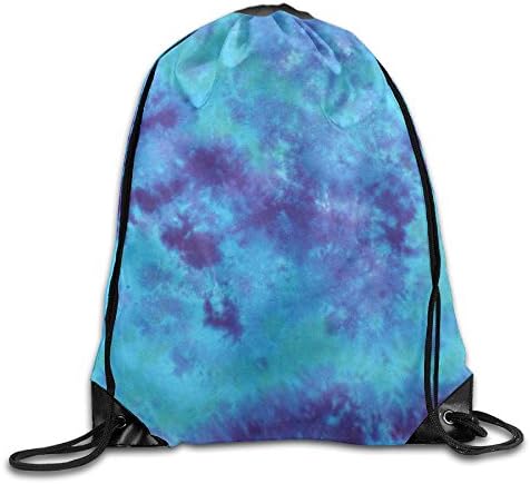 Blue &amp; Purple Handcrafted Tie Dye Novelty Drawstring Backpack Gym Sackpack For Men &amp; Women School Travel Bag